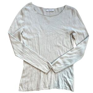 Cashmere Silk Blend Boatneck Sweater | Soft Knit | Size XL | Grey | Quiet Luxury